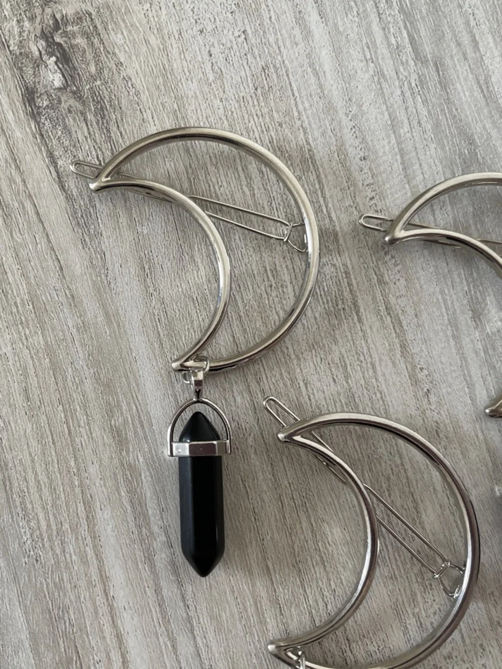 Silver Moon Hair Clip with Black Crystal - Picture 3 of 5